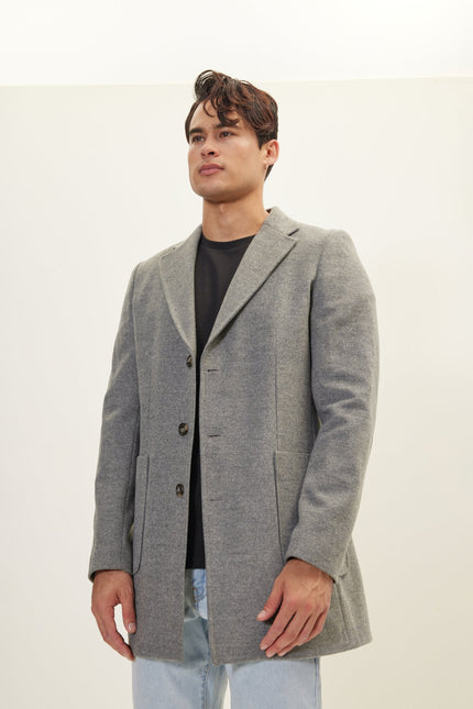 Men's Three-Button Wool Overcoat - Grey | Ron Tomson