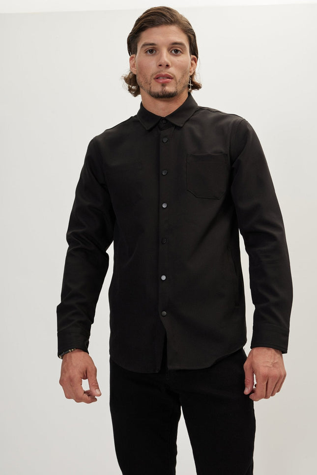 Point Collar Tonal Shirt - Black