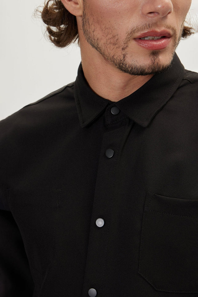 Point Collar Tonal Shirt - Black