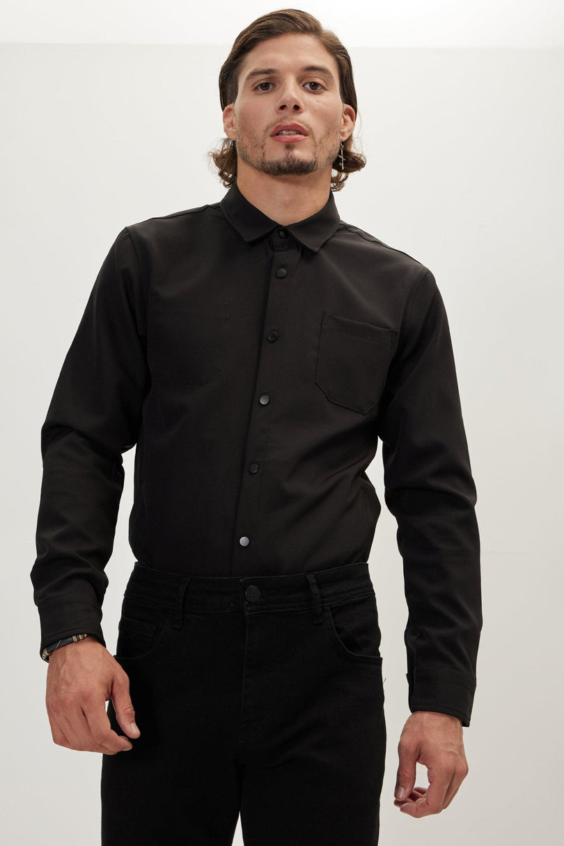 Men's Point Collar Tonal Shirt - Black | Ron Tomson
