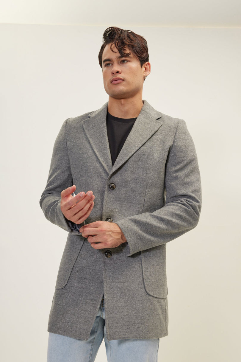 Men's Three-Button Wool Overcoat - Grey | Ron Tomson