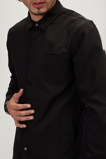 Men's Point Collar Tonal Shirt - Black | Ron Tomson