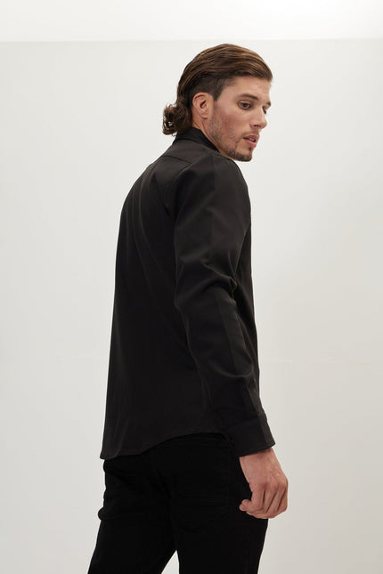 Men's Point Collar Tonal Shirt - Black | Ron Tomson