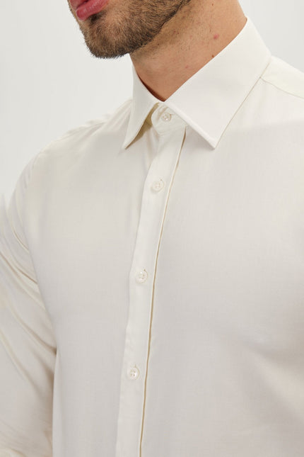 Men's Cotton Point Collar Dress Shirt - Beige | Ron Tomson
