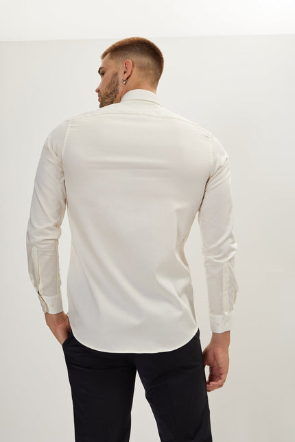 Men's Cotton Point Collar Dress Shirt - Beige | Ron Tomson