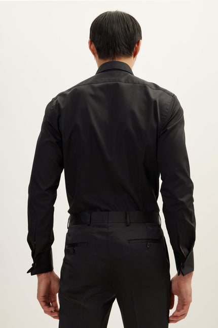 Men's Pleated Tuxedo Shirt - Black | Ron Tomson