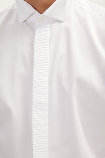 Men's Pleated Wing Collar Tuxedo Shirt - White | Ron Tomson