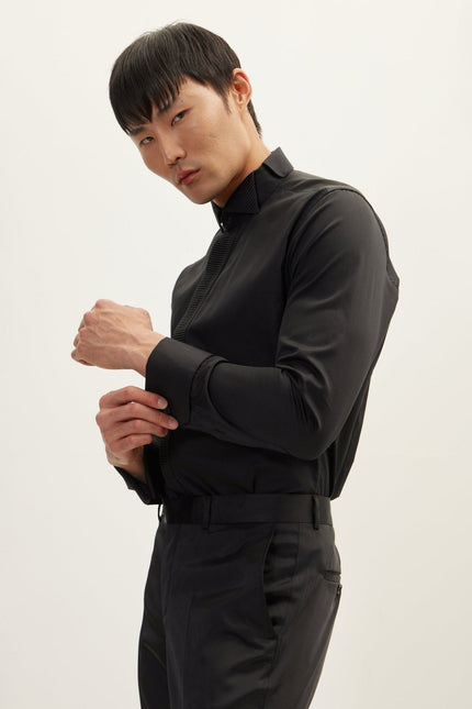 Men's Pleated Tuxedo Shirt - Black | Ron Tomson