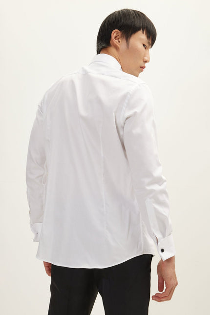 Men's Pleated Wing Collar Tuxedo Shirt - White | Ron Tomson