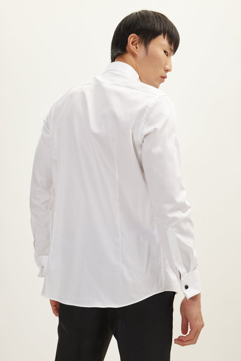 Men's Pleated Wing Collar Tuxedo Shirt - White | Ron Tomson