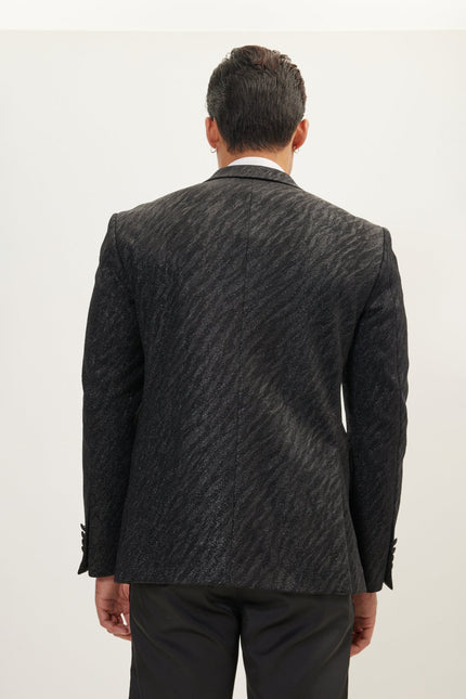 Men's Tone On Tone Zebra Texture Tuxedo Jacket - Black | Ron Tomson