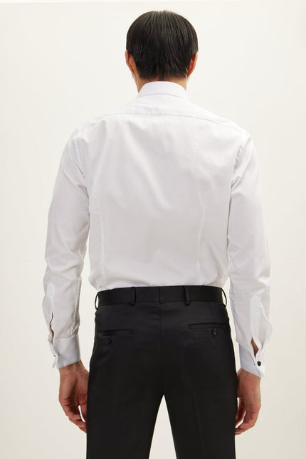 Men's Pleated Wing Collar Tuxedo Shirt - White | Ron Tomson