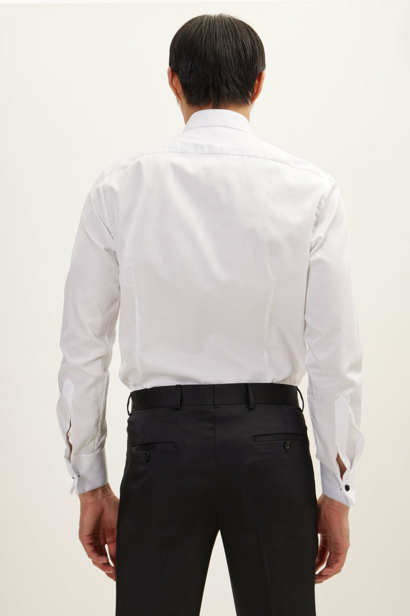 Men's Pleated Wing Collar Tuxedo Shirt - White | Ron Tomson