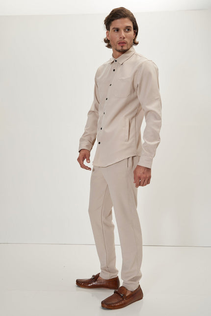 Men's Tonal Button Up Shirt - Stone | Ron Tomson
