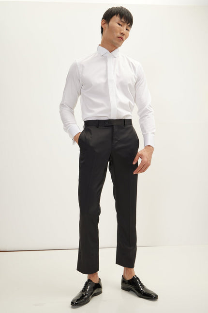 Men's Pleated Wing Collar Tuxedo Shirt - White | Ron Tomson