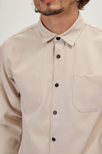 Men's Tonal Button Up Shirt - Stone | Ron Tomson