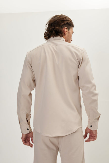 Men's Tonal Button Up Shirt - Stone | Ron Tomson