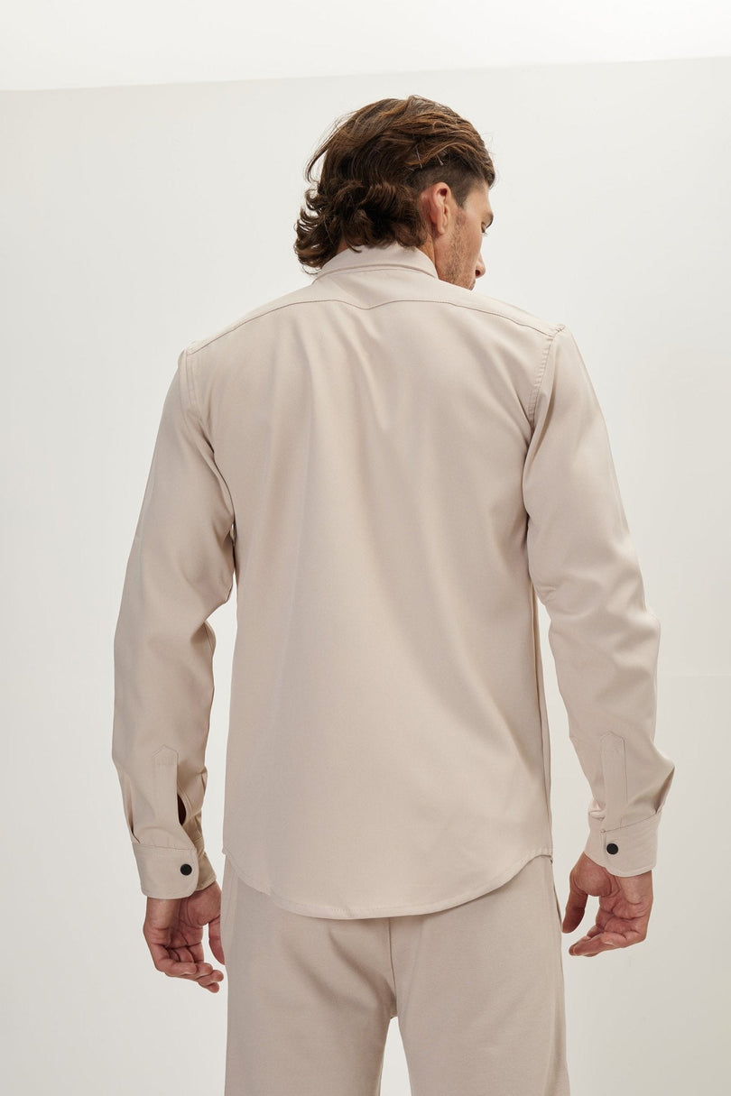 Men's Tonal Button Up Shirt - Stone | Ron Tomson