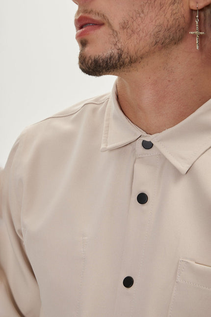 Men's Tonal Button Up Shirt - Stone | Ron Tomson