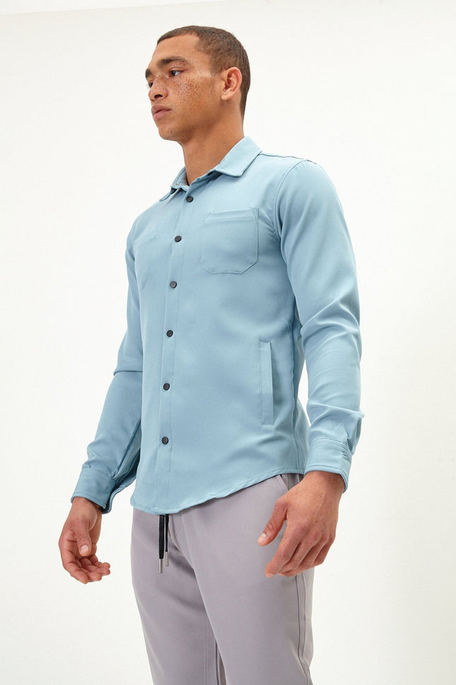 Men's Tonal Overshirt - Teal Green | Ron Tomson