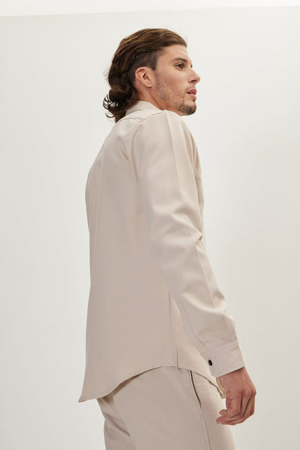 Men's Tonal Button Up Shirt - Stone | Ron Tomson