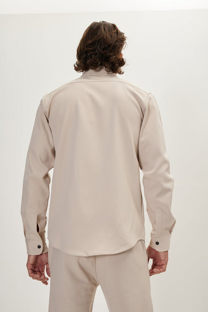 Men's Tonal Button Up Shirt - Stone | Ron Tomson