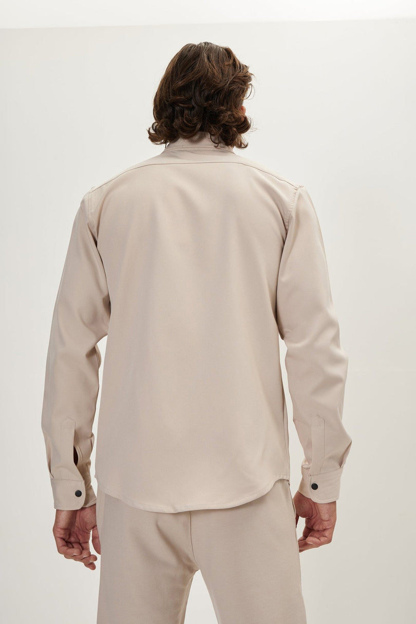 Men's Tonal Button Up Shirt - Stone | Ron Tomson