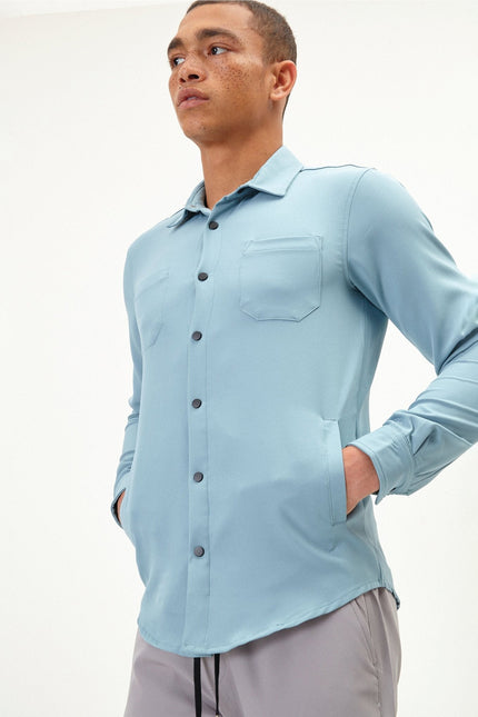 Men's Tonal Overshirt - Teal Green | Ron Tomson