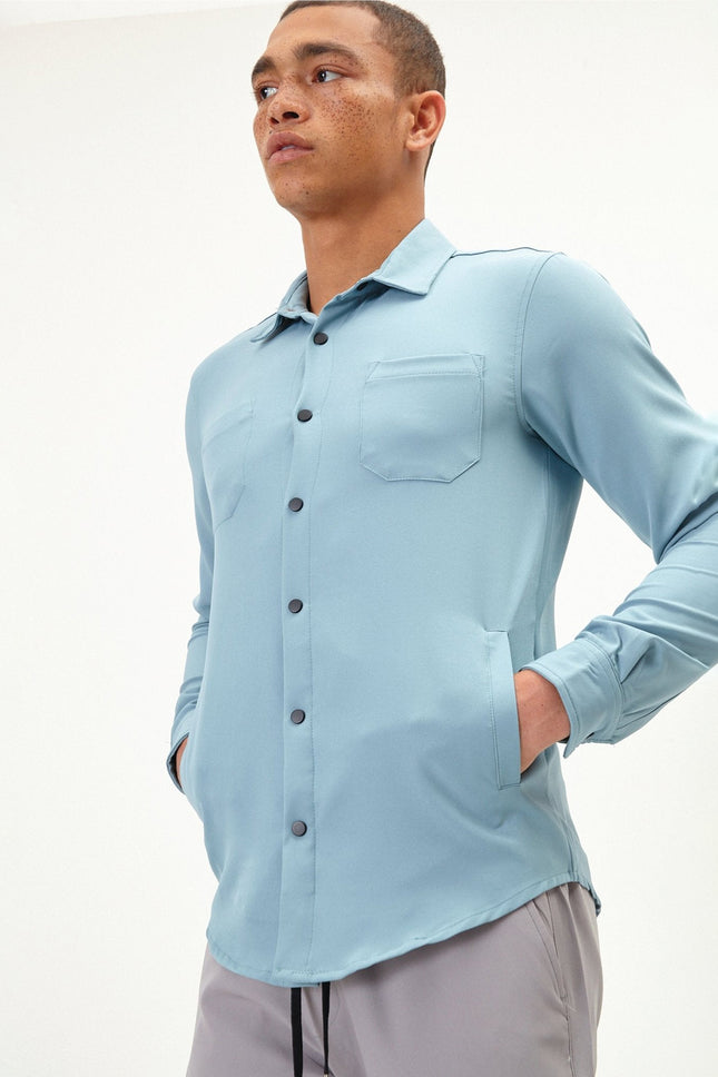 Men's Tonal Overshirt - Teal Green | Ron Tomson