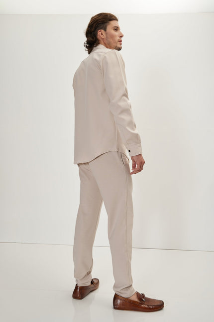 Men's Tonal Button Up Shirt - Stone | Ron Tomson