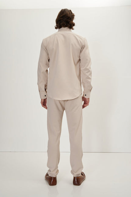 Men's Tonal Button Up Shirt - Stone | Ron Tomson