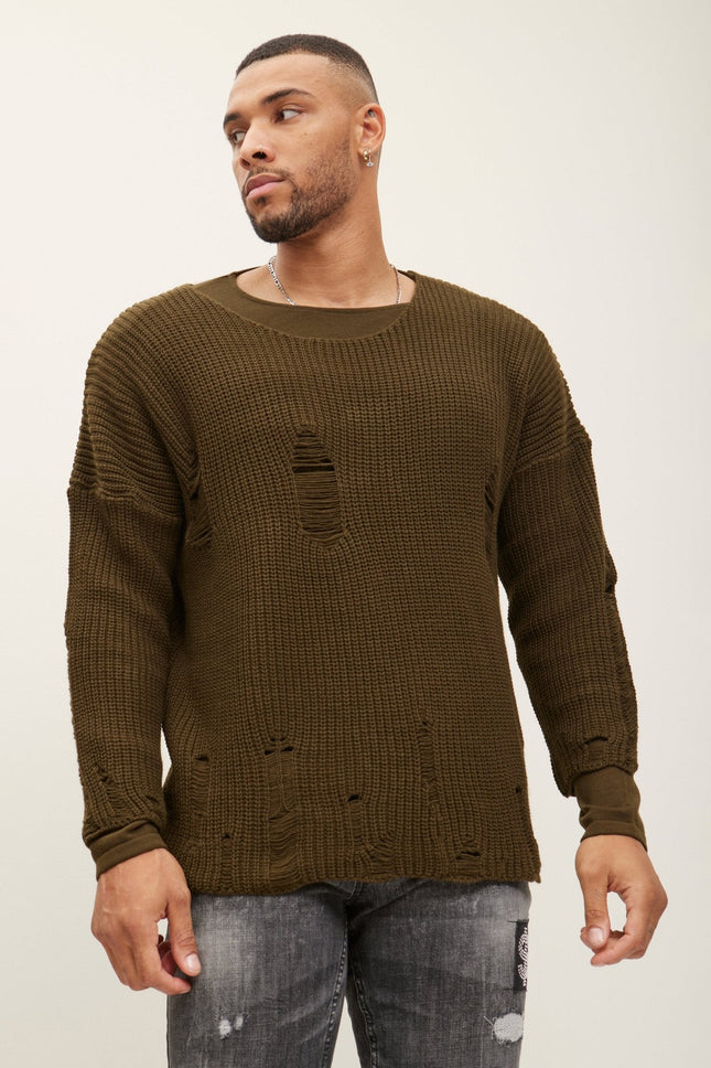 Men's Two Piece Distorted Sweater - Khaki | Ron Tomson