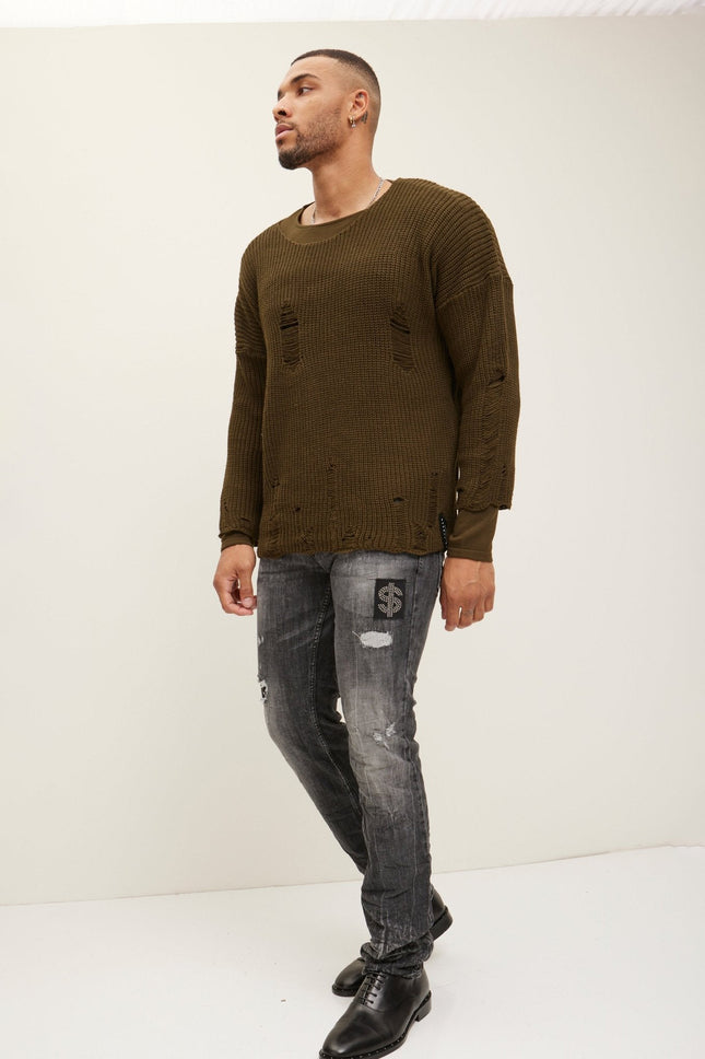 Men's Two Piece Distorted Sweater - Khaki | Ron Tomson