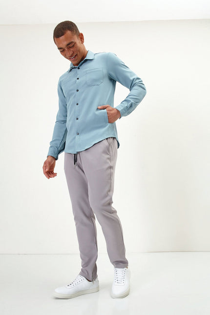 Men's Tonal Overshirt - Teal Green | Ron Tomson