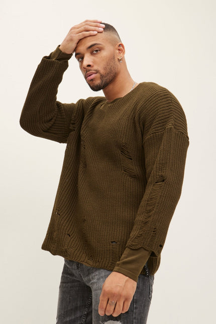 Men's Two Piece Distorted Sweater - Khaki | Ron Tomson
