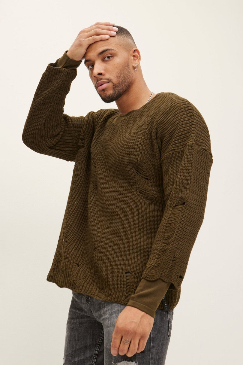 Men's Two Piece Distorted Sweater - Khaki | Ron Tomson