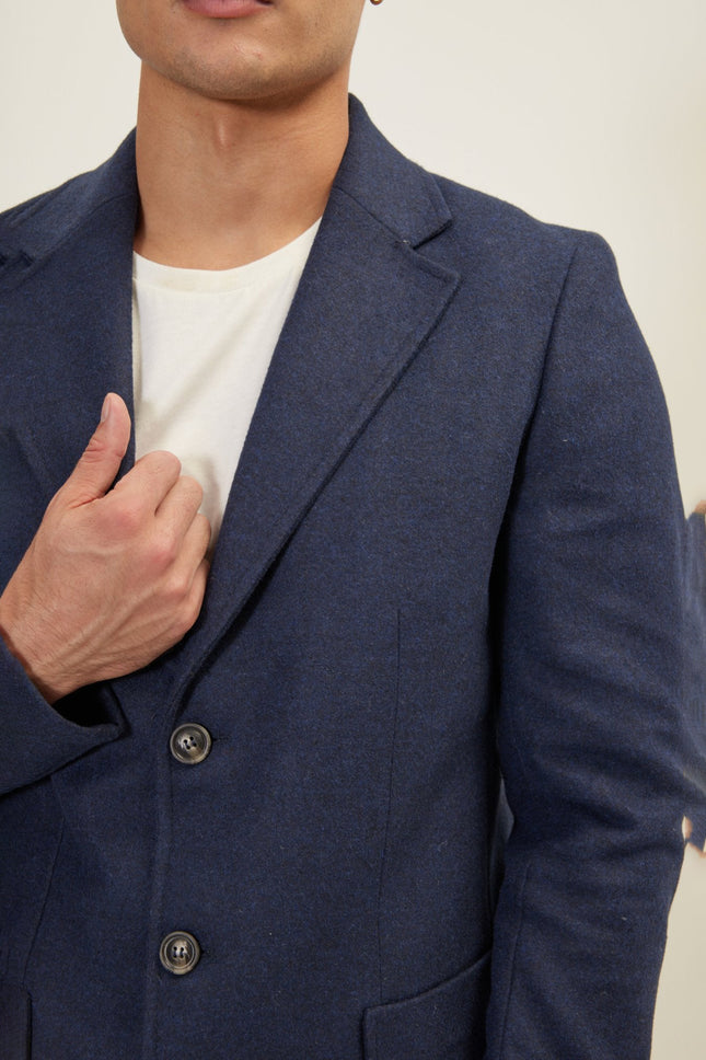 Men's Wool Notch Lapel Overcoat - Navy | Ron Tomson