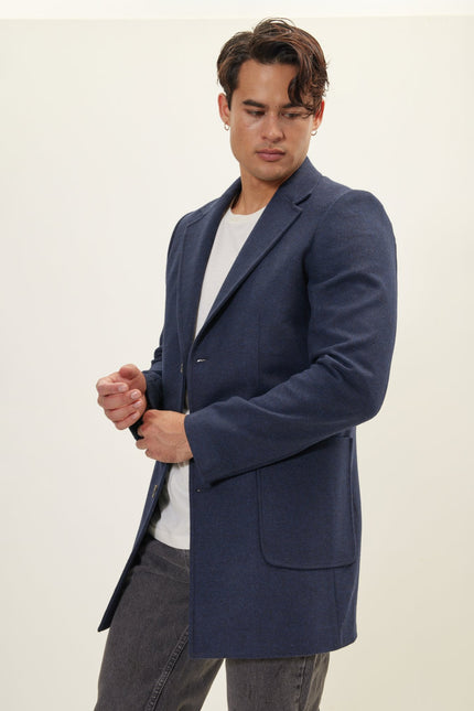 Men's Wool Notch Lapel Overcoat - Navy | Ron Tomson