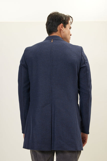 Men's Wool Notch Lapel Overcoat - Navy | Ron Tomson