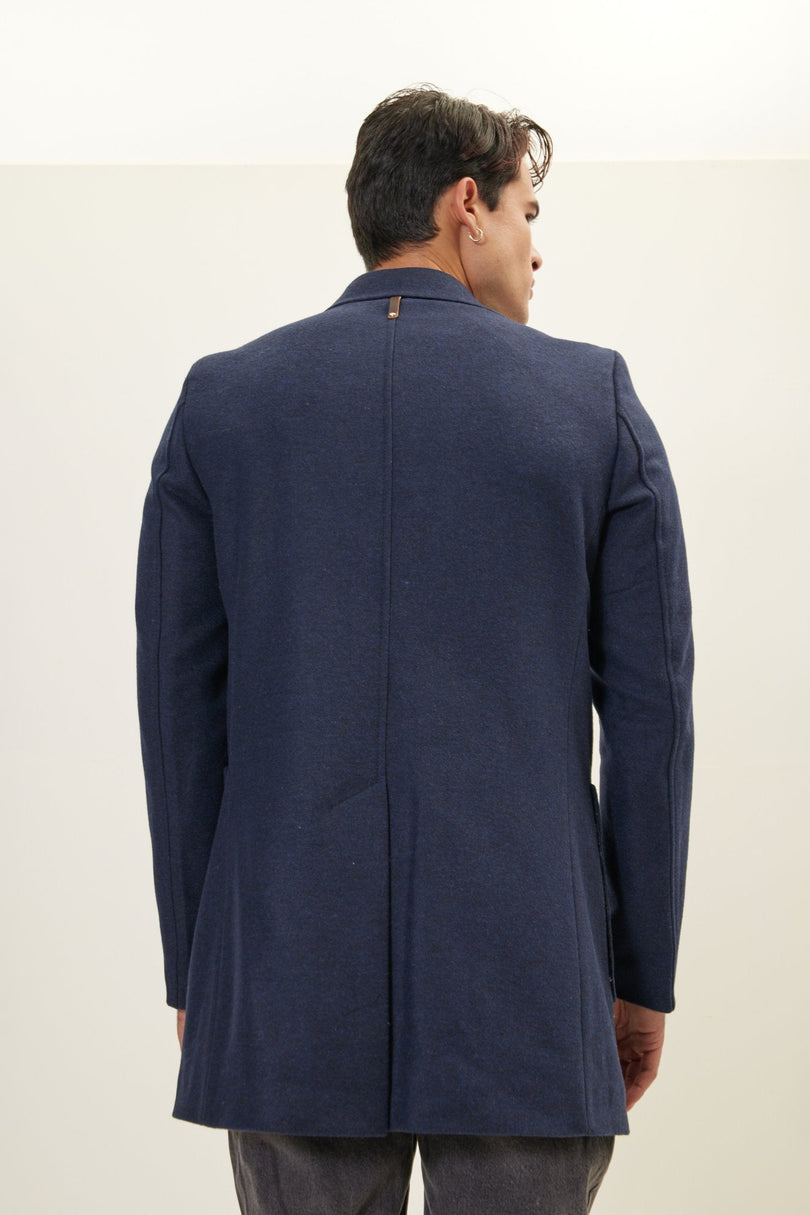 Men's Wool Notch Lapel Overcoat - Navy | Ron Tomson