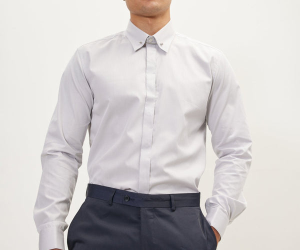 Collar Pin Hidden Placket Dress Shirt