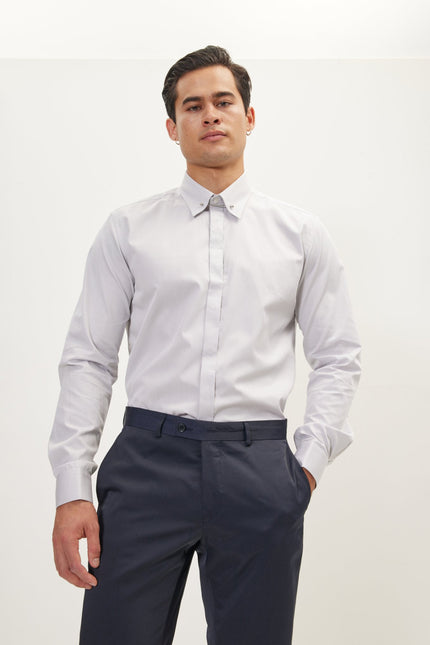 Men's Hidden Placket Dress Shirt - Grey | Ron Tomson