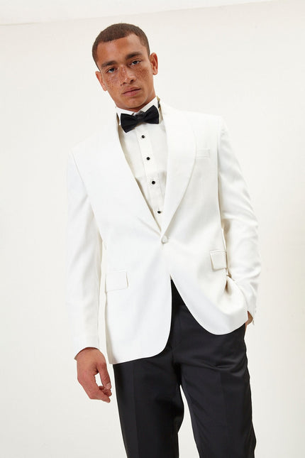 Men's Shawl Lapel Tuxedo Jacket - White | Ron Tomson