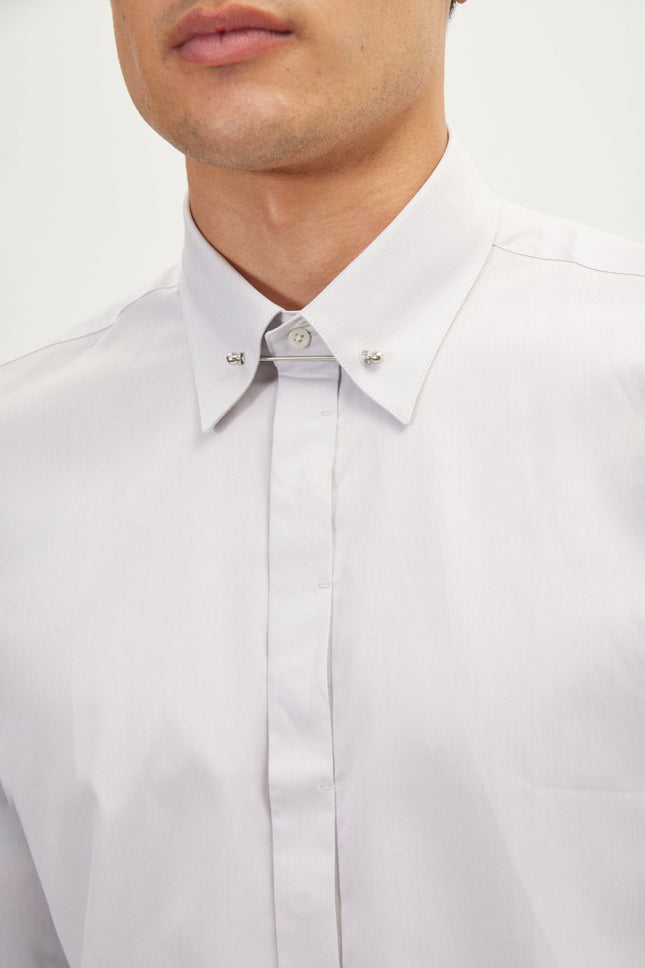 Men's Hidden Placket Dress Shirt - Grey | Ron Tomson