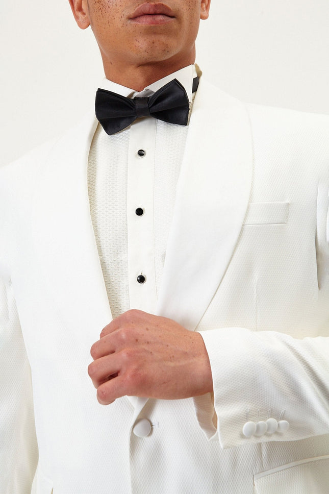 Men's Shawl Lapel Tuxedo Jacket - White | Ron Tomson