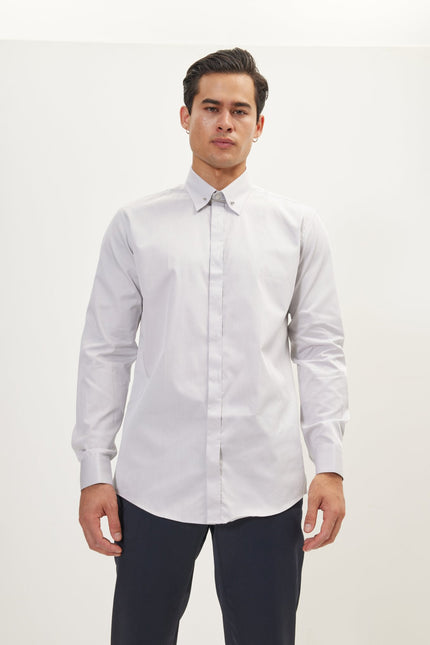 Men's Hidden Placket Dress Shirt - Grey | Ron Tomson