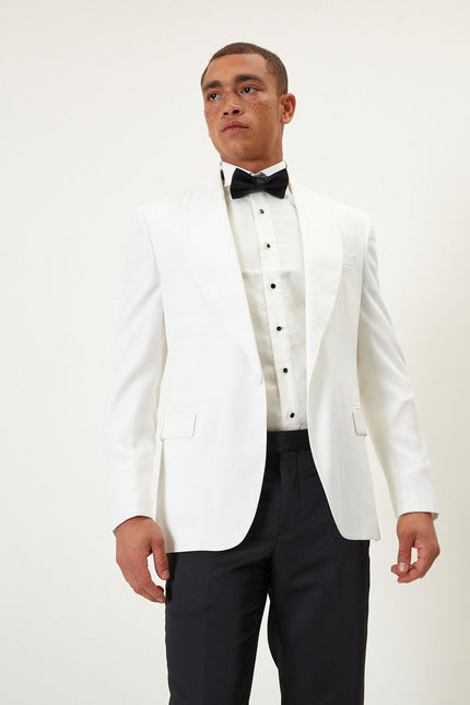 Men's Shawl Lapel Tuxedo Jacket - White | Ron Tomson