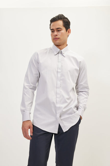 Men's Hidden Placket Dress Shirt - Grey | Ron Tomson