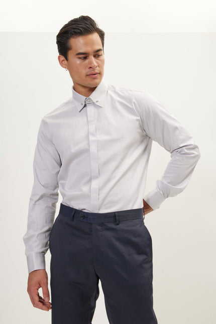 Men's Hidden Placket Dress Shirt - Grey | Ron Tomson