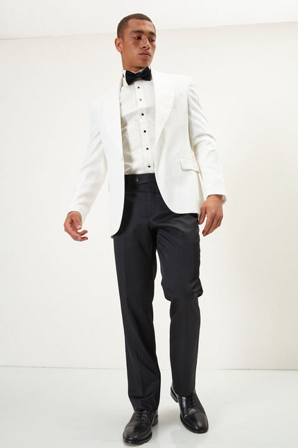 Men's Shawl Lapel Tuxedo Jacket - White | Ron Tomson